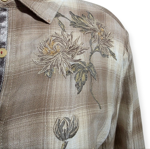 EUC 3J WORKSHOP JOHNNY WAS PLAID BUTTON-DOWN FLORAL EMBROIDERY SZ M - Picture 3 of 10
